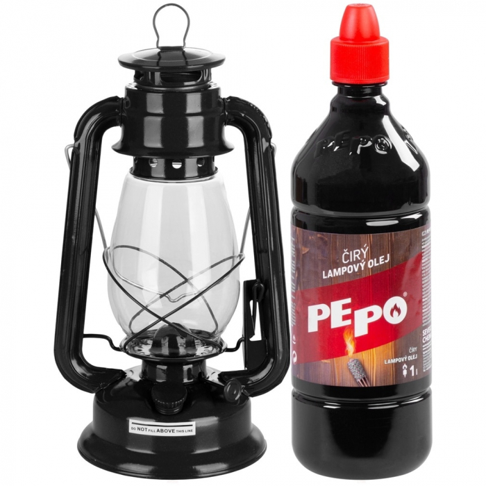 Set lampa cu fitil + ulei lampa 1l, culoare neagra, inaltime 30cm [1]