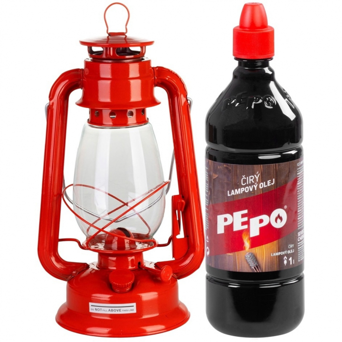 Set lampa cu fitil + ulei lampa 1l, culoare rosie, inaltime 30cm [1]