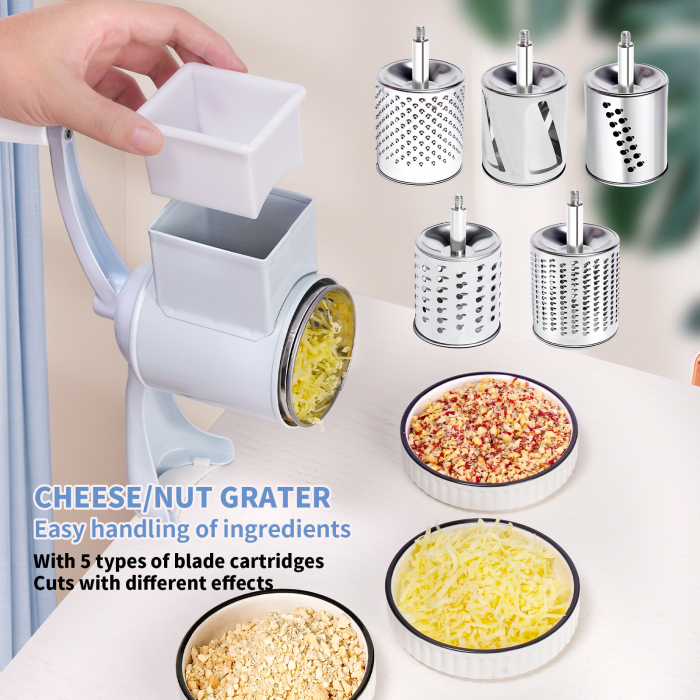 Set razatoare manuala cu prindere pe masa, 5 accesorii din inox, pentru nuci, legume, branzeturi, razatoare multifunctionala [3]