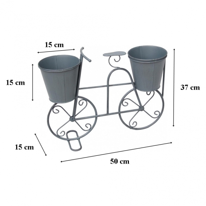 Suport decorativ din metal cu 2 ghivece flori, tip bicicleta, 50x15x37 cm [2]