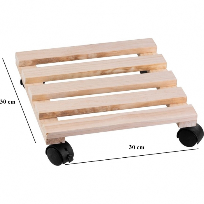 Suport din lemn mobil cu 4 roti pentru ghivece de flori, 30x30 cm, max 50 kg [2]