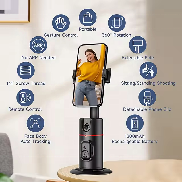 Suport telefon inteligent cu urmarire faciala AI, rotatie 360°, control prin gesturi, telecomanda wireless,gimbal pentru TikTok, live streaming, vlog si video call [2]