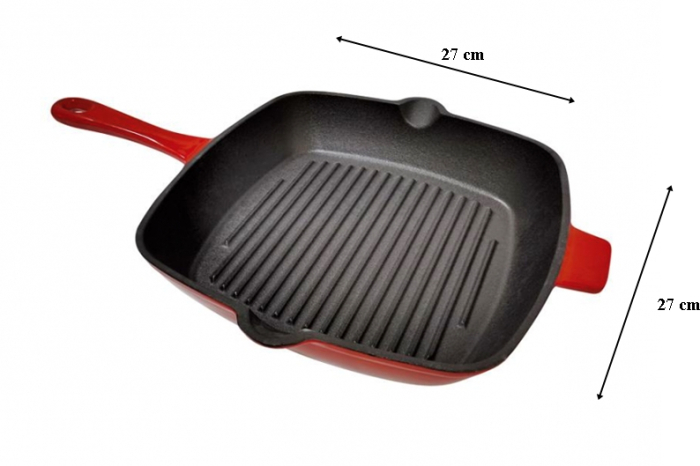 Tigaie Grill Fonta Emailata 27x27 cm, Compatibila cu Inductie, Gaz si Cuptor, Ideala pentru Steak, Burgeri, Carne si Legume [7]