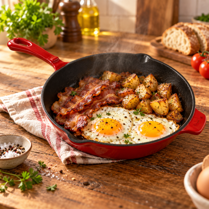 Tigaie din fonta emailata, 27x5 cm, pentru grill si gatit, compatibila inductie, gaz, electric, vitroceramica si cuptor, rosu/negru [6]