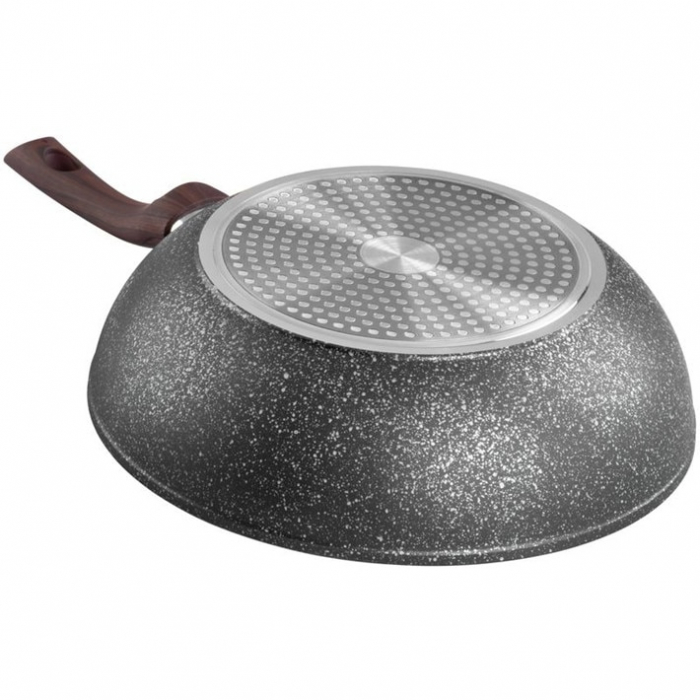 Tigaie tip wok BML-28, triplustrat, antiaderenta, diametru 28 cm, cu margini inalte, maner lemn [4]