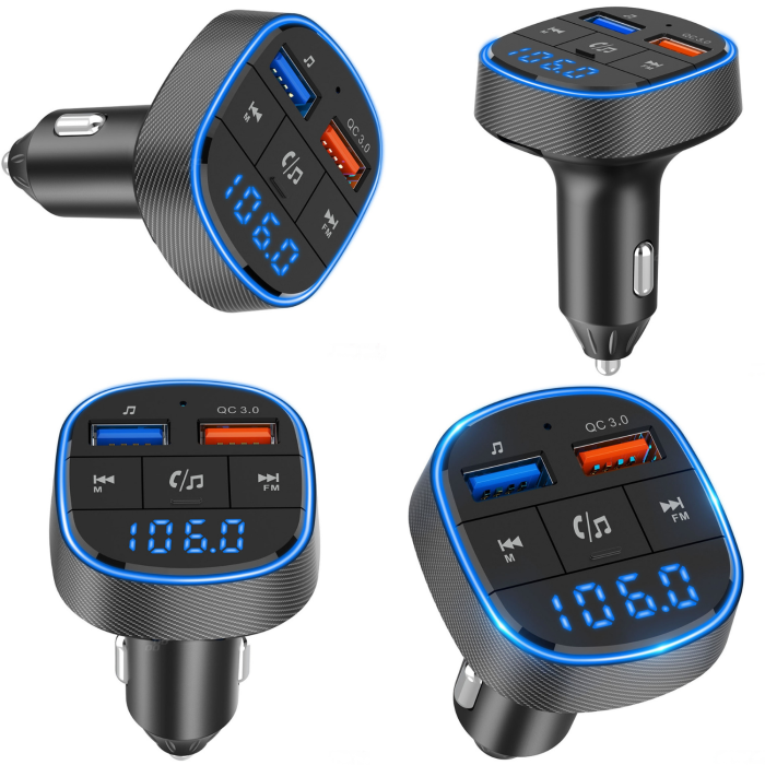 Modulator FM cu Bluetooth si USB, Redare Muzica, Apeluri Hands-Free, Compatibil Android si iOS, Frecventa 87.5–108 MHz, Incarcare Simultana a Doua Dispozitive, Modernizeaza Instant Orice Masina cu Rad [10]