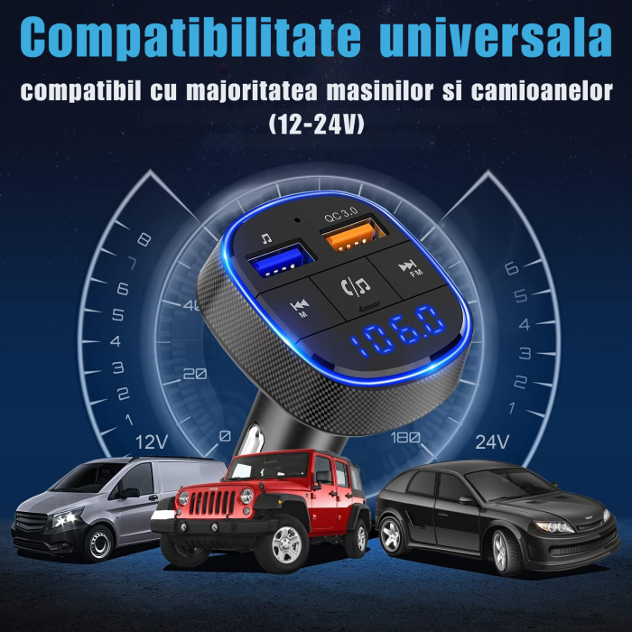 Modulator FM cu Bluetooth si USB, Redare Muzica, Apeluri Hands-Free, Compatibil Android si iOS, Frecventa 87.5–108 MHz, Incarcare Simultana a Doua Dispozitive, Modernizeaza Instant Orice Masina cu Rad [3]