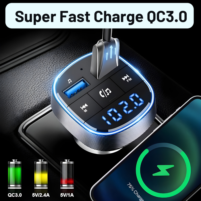 Modulator FM cu Bluetooth si USB, Redare Muzica, Apeluri Hands-Free, Compatibil Android si iOS, Frecventa 87.5–108 MHz, Incarcare Simultana a Doua Dispozitive, Modernizeaza Instant Orice Masina cu Rad [9]