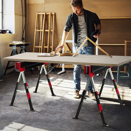 Capra profesionala de lucru, pliabila, reglabila pe inaltime 61-85 cm, suport taiere lemn si materiale, sarcina maxima 600 kg, pentru atelier, constructii, bricolaj [5]
