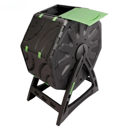 Compostor rotativ cu picioare, capacitate 70 L, sistem de aerisire, plastic rezistent la intemperii, 55,5 x 36 x 72 cm, negru [3]