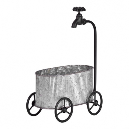 Accesorii pentru gradina - Decoratiune gradina metalica, Bath with wheels, 30x44 cm, aspect vintage