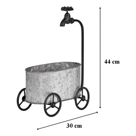 Decoratiune gradina metalica, Bath with wheels, 30x44 cm, aspect vintage [1]