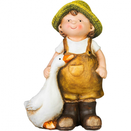 Accesorii pentru gradina - Decoratiune pentru gradina, Girl with goose, ceramica, 6.5x12.5x19 cm