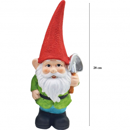 Decoratiune pentru gradina, Gnome with red hat, ceramica, 12.5x8.5x28 cm [1]