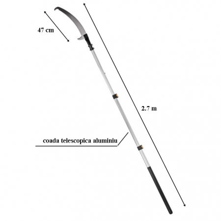Fierastrau crengi, cu maner telescopic din aluminiu, max 2.7 m, lama otel 47 cm cu protectie din plastic [1]