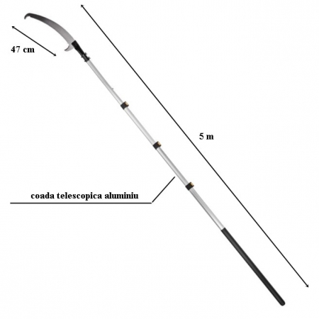 Fierastrau crengi, cu maner telescopic din aluminiu, max 5 m, lama otel 47 cm cu protectie din plastic [1]