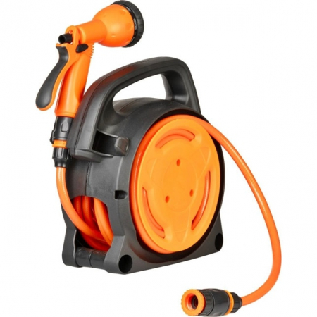 Furtunuri gradinarit - Furtun cu derulator si pistol stropit cu 8 functii, conectica 1/2 si 3/4, 3 straturi, 10m, max 6 bar