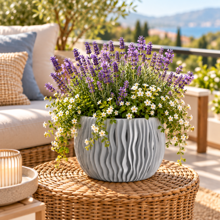 Ghiveci decorativ Bowl 240 cu insertie, plastic, diametru 23,8 cm, inaltime 16,1 cm, pentru flori si plante, interior, gri [3]