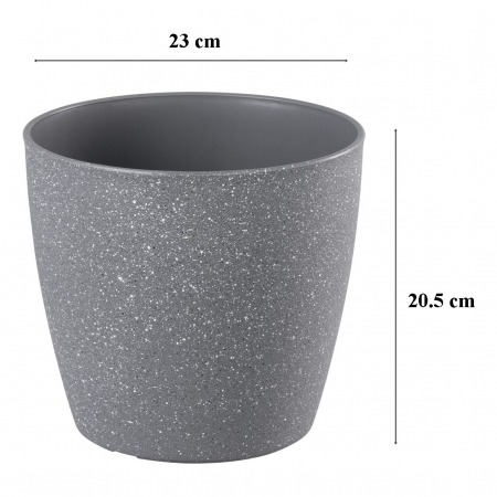 Ghiveci pentru flori din plastic rezistent, culoare gri, Stone Effect, diametru 23 cm, inaltime 20.5 cm, cu orificiu scurgere [1]
