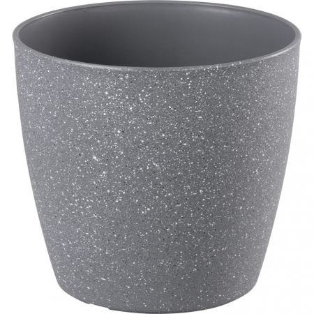 Produse EmagMarketplace - Ghiveci pentru flori din plastic rezistent, culoare gri, Stone Effect, diametru 28 cm, inaltime 26 cm, cu orificiu scurgere