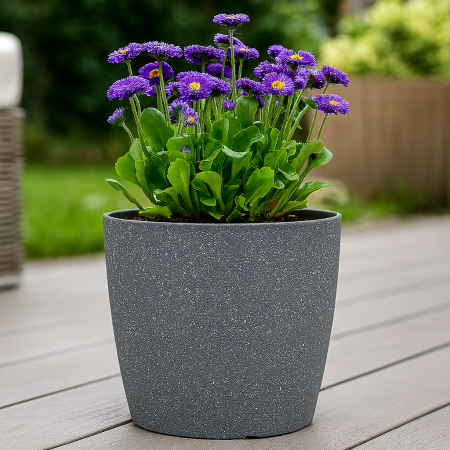 Ghiveci pentru flori din plastic rezistent, culoare gri, Stone Effect, diametru 28 cm, inaltime 26 cm, cu orificiu scurgere [2]