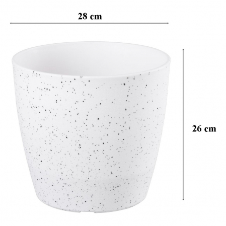 Ghiveci pentru flori din plastic rezistent, culoare alba, Stone Effect, diametru 28 cm, inaltime 26 cm, cu orificiu scurgere [1]