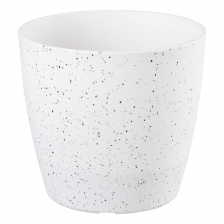 Produse EmagMarketplace - Ghiveci pentru flori din plastic rezistent, culoare alba, Stone Effect, diametru 23 cm, inaltime 20.5 cm, cu orificiu scurgere