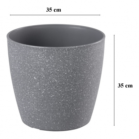 Ghiveci pentru flori din plastic rezistent, SGTT, culoare gri, Stone Effect, diametru 35 cm, inaltime 35 cm, cu orificiu scurgere [1]