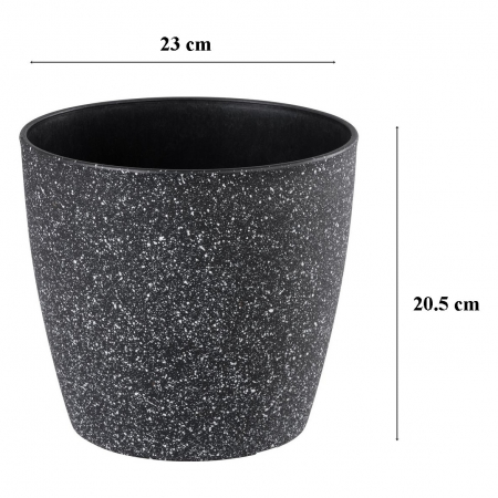 Ghiveci pentru flori din plastic rezistent, culoare neagra, Stone Effect, diametru 23 cm, inaltime 20.5 cm, cu orificiu scurgere [1]
