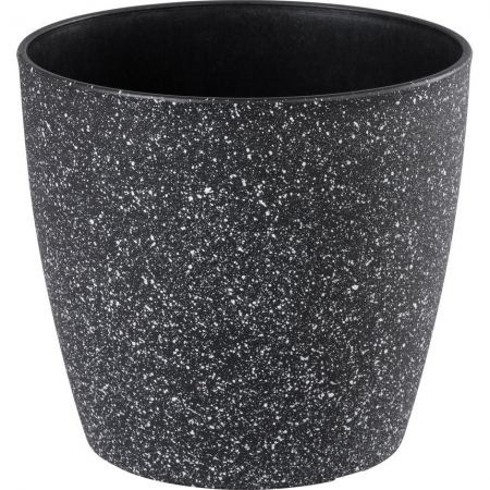 Ghivece si suporturi - Ghiveci pentru flori din plastic rezistent, culoare neagra, Stone Effect, diametru 23 cm, inaltime 20.5 cm, cu orificiu scurgere