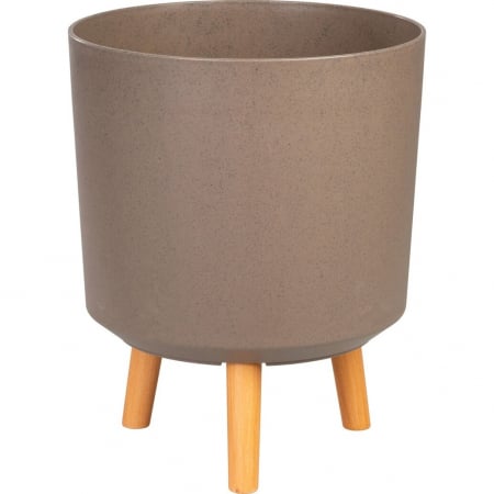 Produse EmagMarketplace - Ghiveci plastic cu 3 picioare pentru flori, CoffePowder, capacitate 15.5 litri, 30x37 cm