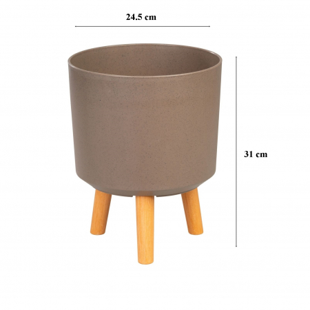 Ghiveci plastic cu 3 picioare pentru flori, CoffePowder, capacitate 7.75 litri, 24.5x31 cm [3]