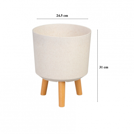 Ghiveci plastic cu 3 picioare pentru flori, WhiteWheat, capacitate 7.75 litri, 24.5x31 cm [1]