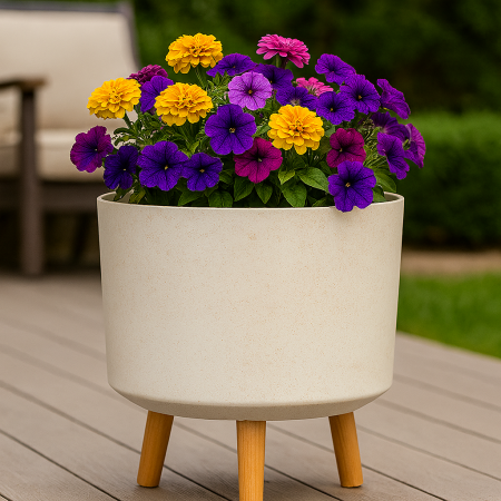 Ghiveci plastic cu 3 picioare pentru flori, WhiteWheat, capacitate 7.75 litri, 24.5x31 cm [4]