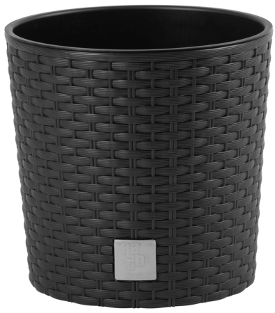 Produse EmagMarketplace - Ghiveci rotund maro inchis, plastic rezistent, imitatie ratan, diametru 20 cm, inaltime 19 cm