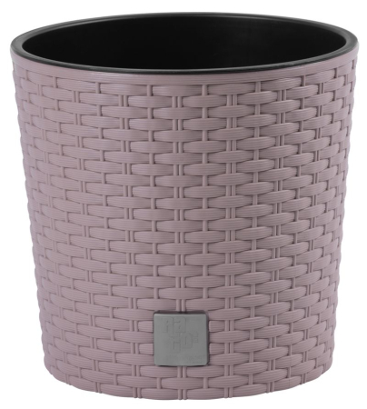 Produse EmagMarketplace - Ghiveci rotund mocca, plastic rezistent, imitatie ratan, diametru 20 cm, inaltime 19 cm