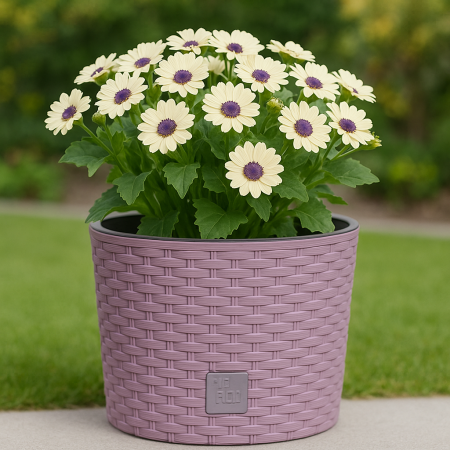 Ghiveci rotund mocca, plastic rezistent, imitatie ratan, diametru 20 cm, inaltime 19 cm [1]