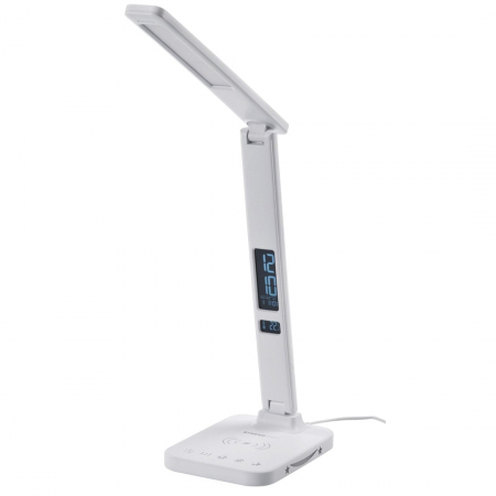 Lampa LED cu iluminare ambientala reglabila, buton on/off cu reglaj intensitate, cablu alimentare priza 230V, 500 lumeni, cu functie de ceas, calendar si incarcare wireless [4]