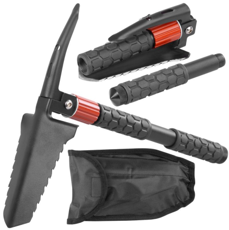 Scule multifunctionale si accesorii - Lopata tactica pliabila multifunctionala, 8 functii, amnar pentru aprindere foc, spargator geam, husa transport, camping, pescuit si drumetii, 36 cm