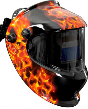 Produse EmagMarketplace - Masca sudura SkullFlame, autodark, reglaj automat, alimentare celule solare + baterie