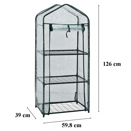 Minisera tip solar pentru rasaduri si gradina, structura metalica si PVC, 3 rafturi, folie protectie UV, 59.8x39x126 cm [1]