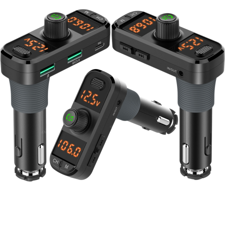 Modulator FM auto cu design ergonomic în forma de L pentru instalare usoara in vehicule cu spatiu limitat, modul Bluetooth pentru redare muzica wireless si apeluri hands-free, 3 porturi USB [1]