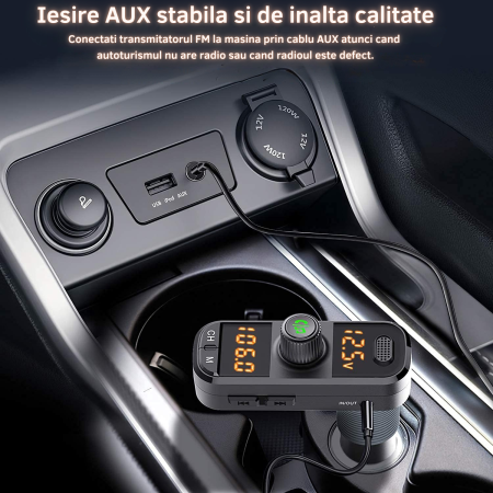 Modulator FM auto cu design ergonomic în forma de L pentru instalare usoara in vehicule cu spatiu limitat, modul Bluetooth pentru redare muzica wireless si apeluri hands-free, 3 porturi USB [5]