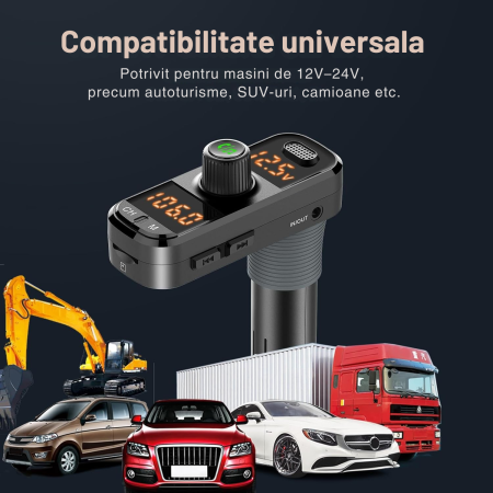 Modulator FM auto cu design ergonomic în forma de L pentru instalare usoara in vehicule cu spatiu limitat, modul Bluetooth pentru redare muzica wireless si apeluri hands-free, 3 porturi USB [4]