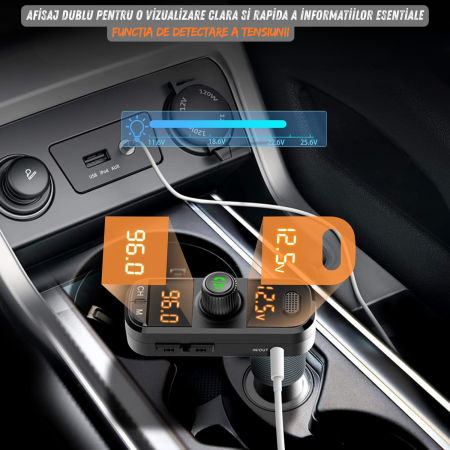 Modulator FM auto cu design ergonomic în forma de L pentru instalare usoara in vehicule cu spatiu limitat, modul Bluetooth pentru redare muzica wireless si apeluri hands-free, 3 porturi USB [9]