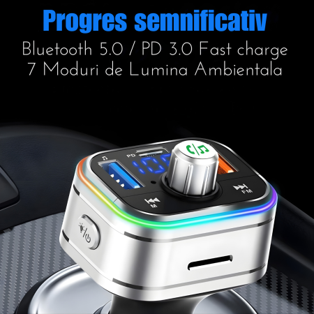 Modulator FM auto multifunctional cu Bluetooth, redare muzica din telefon, USB si MicroSD, 2 porturi USB-A si 1 port USB-C pentru incarcare rapida, microfon hands-free, control intuitiv, compatibil An [4]