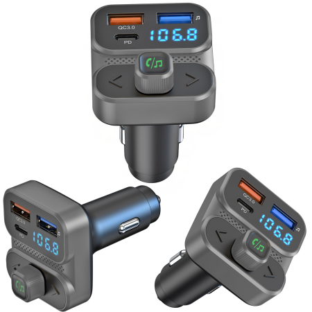 Modulator FM auto multifunctional cu Bluetooth, redare muzica wireless, 2 porturi USB-A, 1 port USB-C pentru incarcare rapida, microfon hands-free, control prin butoane, compatibil Android si iOS, ali [9]