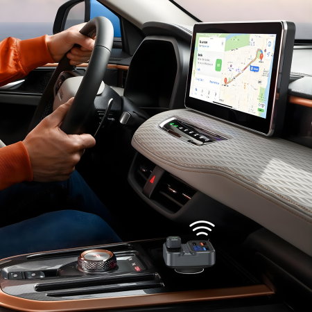 Modulator FM auto multifunctional cu Bluetooth, redare muzica wireless, 2 porturi USB-A, 1 port USB-C pentru incarcare rapida, microfon hands-free, control prin butoane, compatibil Android si iOS, ali [1]