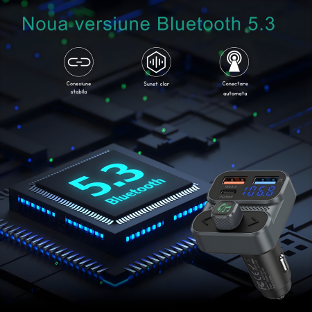 Modulator FM auto multifunctional cu Bluetooth, redare muzica wireless, 2 porturi USB-A, 1 port USB-C pentru incarcare rapida, microfon hands-free, control prin butoane, compatibil Android si iOS, ali [6]