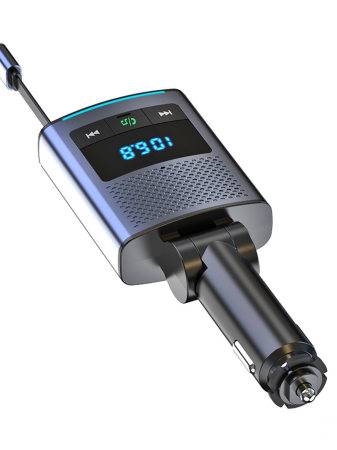 Auto & Electronice - Modulator FM multifunctional cu Bluetooth, cablu USB-C retractabil, port USB-A si USB-C pentru incarcare rapida, redare muzica wireless si apeluri hands-free, compatibil Android si iOS